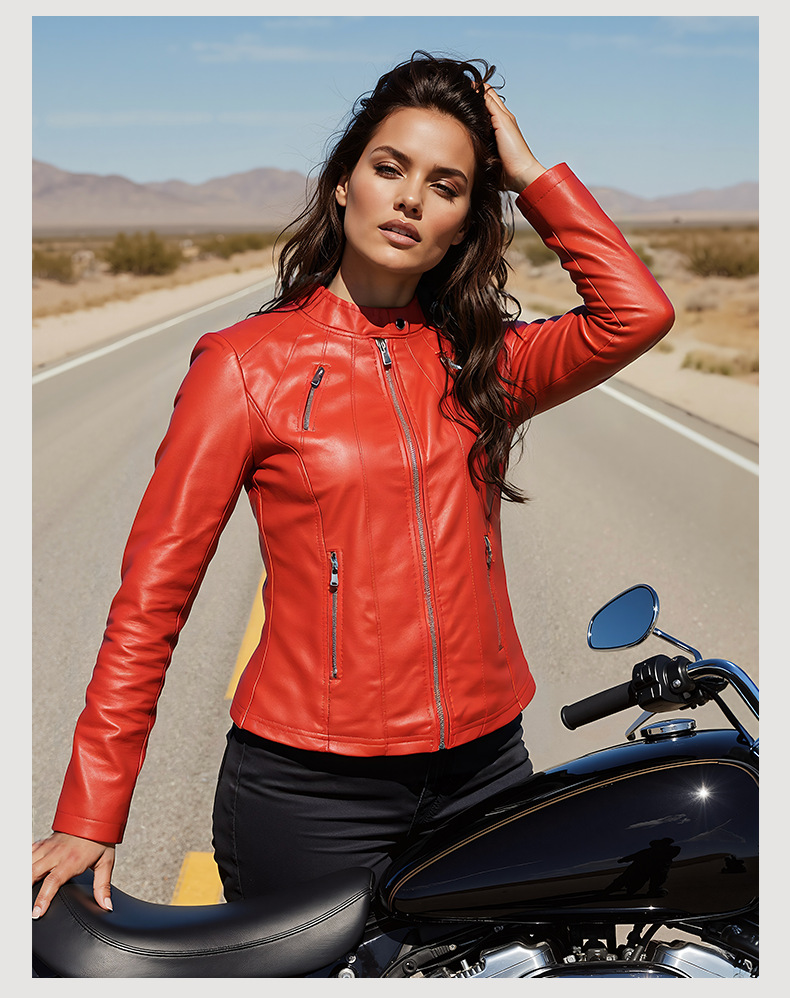 Giacca in pelle donna slim fit con collo alto taglie comode_voghion.com