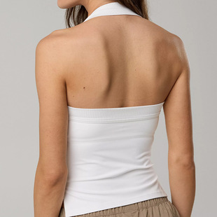 Cross-Border New Style Halter Neck Yoga Vest with Slit at the Hem, Nude Yoga Wear, Sports Fitness Running Belt, Chest Pad Top