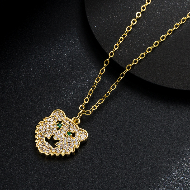 Fashion Copper 18k Gold Plating Micro Inlaid Zircon Tiger Head Pendant Necklace display picture 4