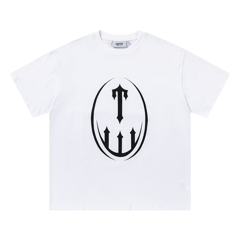 Venta al por mayor trampa gradiente letra cabeza de tigre manga corta europea y americana alta calle moda marca trampa estrella impresa camiseta suelta estrella