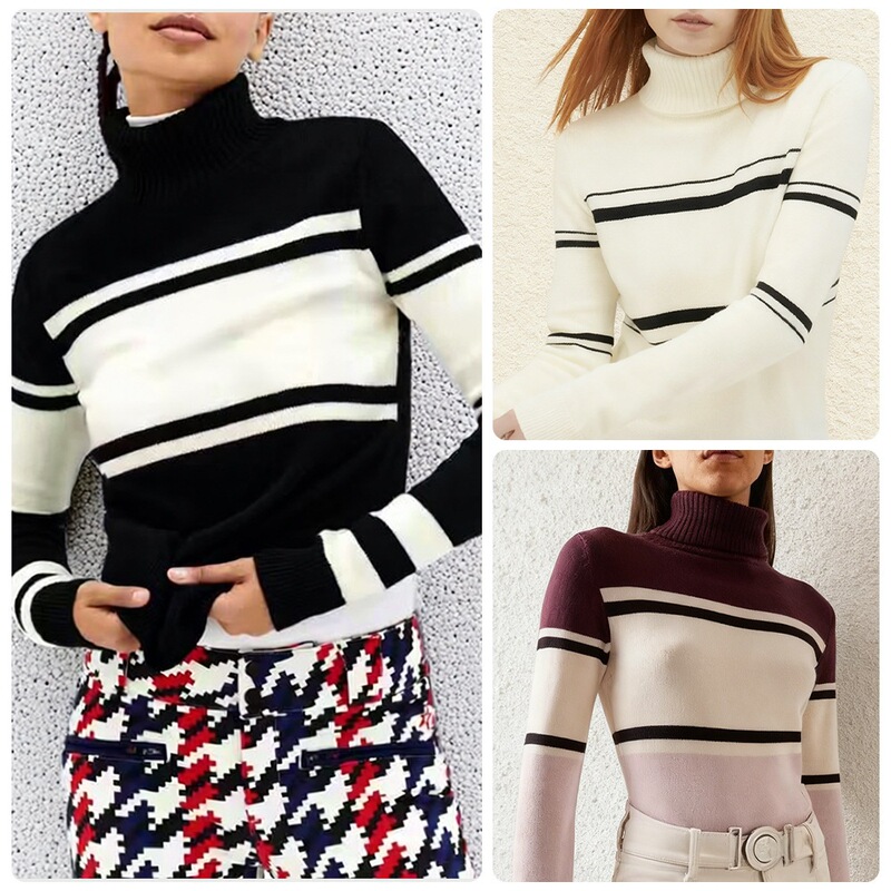 2025 Color-Block Geometric High-Neck Knitted Sweater for Women Slim Fit Stretchy Base Layer Color-Block Slimming Undershirt