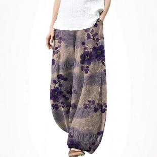 Foreign Trade 2025 Cross-Border New European and American Fashion Pants Abstract Print Wide-Leg Pants Loose Pocket Casual Pants