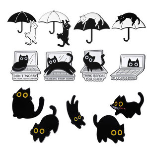 Cartoon Black Cat Series Alloy Brooch Fun Dummy Motions Combination suit
