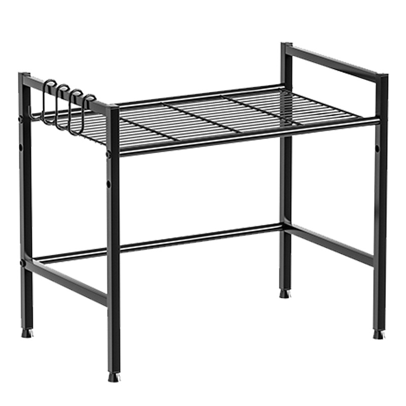 Cocina transfronteriza estante de doble capa negro gabinete de cocina estante de almacenamiento en capas superior e inferior estante de microondas de escritorio con gancho