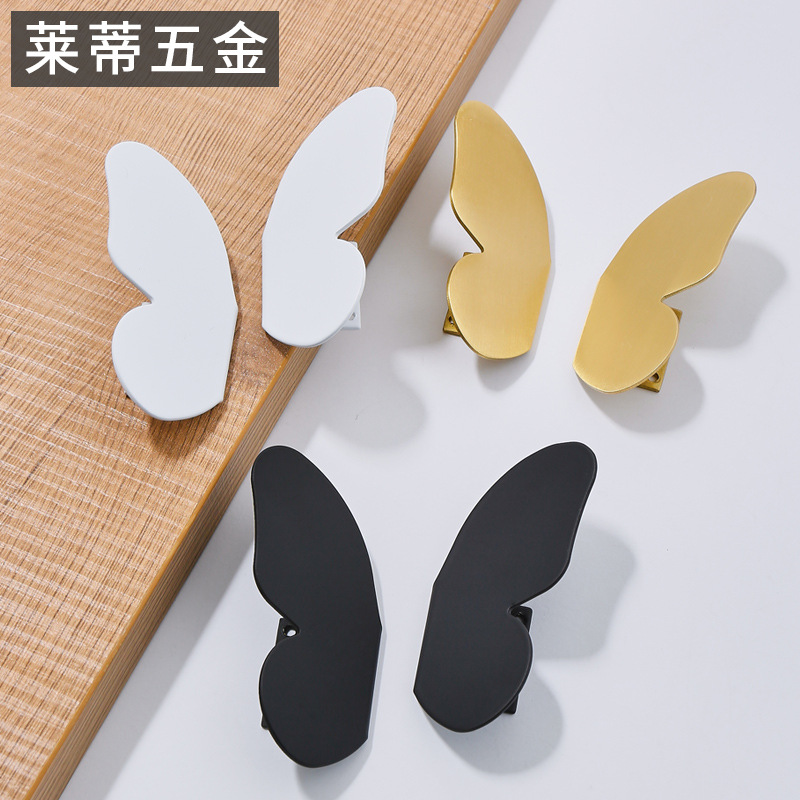 Brass Butterfly Creative No-Drill Cabinet Door Handles Modern Luxury Kitchen Cabinet Shoe Cabinet Gold Black Adhesive Knobs