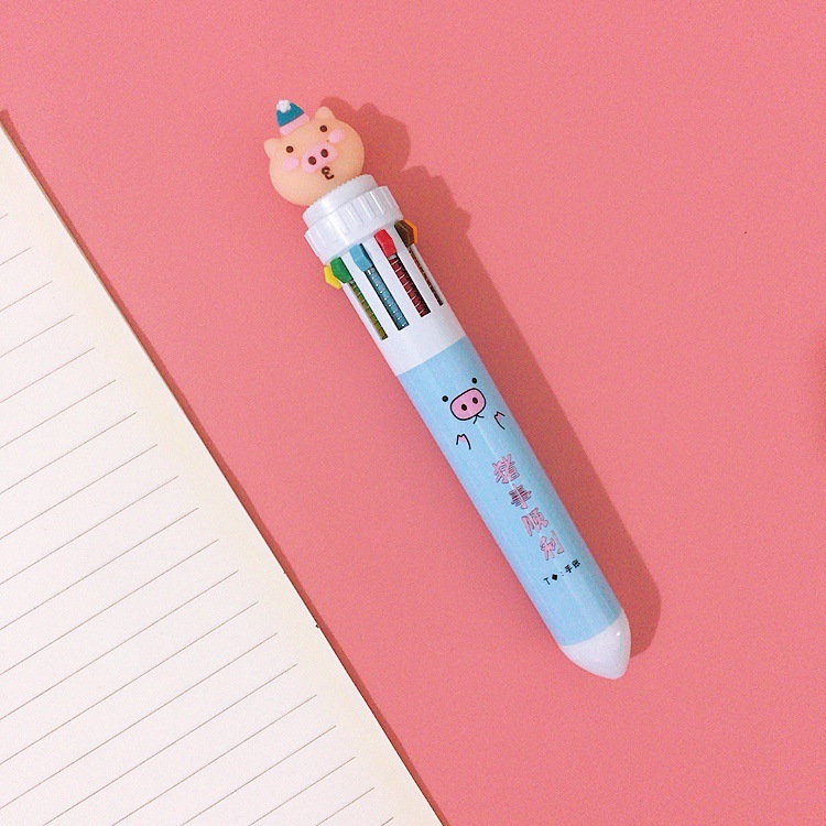 Papelería creativa bolígrafo de diez colores de dibujos animados estudiante color diario pluma chica corazón multicolor prensa bolígrafo al por mayor