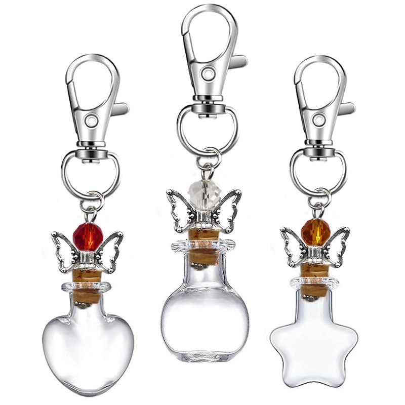 Mini Transparent Glass Bottle Drift Bottle Fish Mouth Buckle Cork Bottle Can Open Keychain Mobile Phone Pendant
