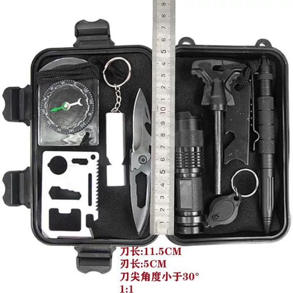 8-in-1 Outdoor Equipment Survival Sealable Box, Multi-Functional Outdoor First Aid Box, Sos Emergency Survival Tool Set