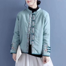 清仓捡漏棉麻夹棉外套棉衣女加厚保暖宽松中国风绣花亚麻棉服外套