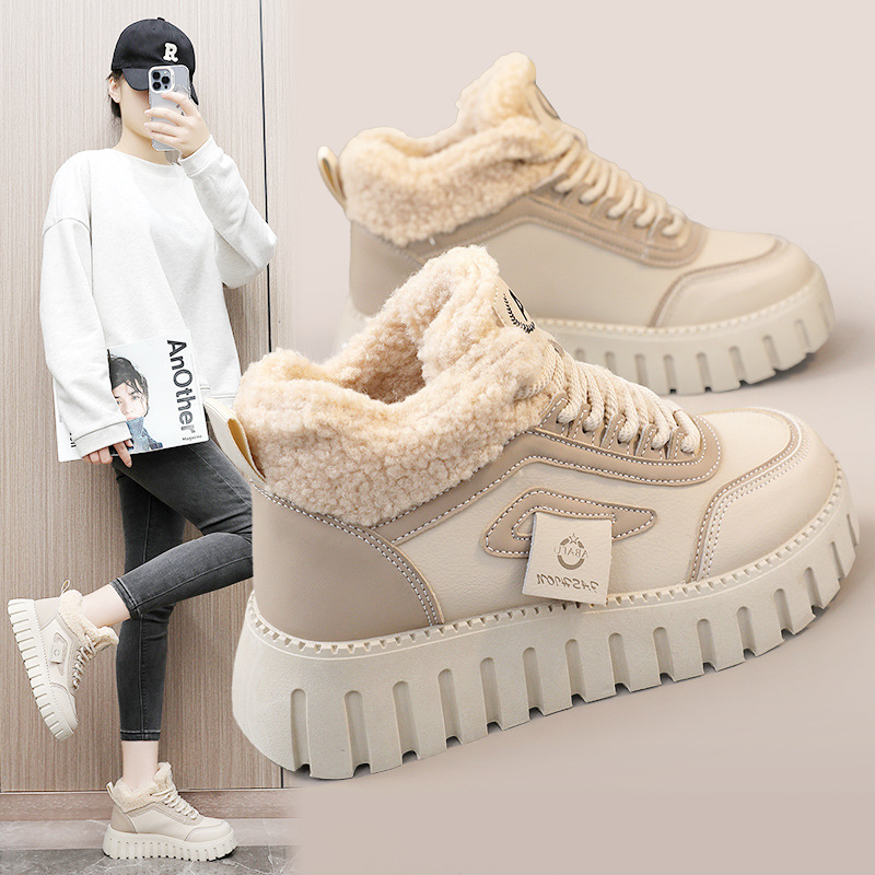Zapatos de mujer de algodón nuevo otoño y invierno 2026 muffin calentamiento de suela gruesa zapatos de mujer con algodón de nieve para aumentar la altura y el desgaste