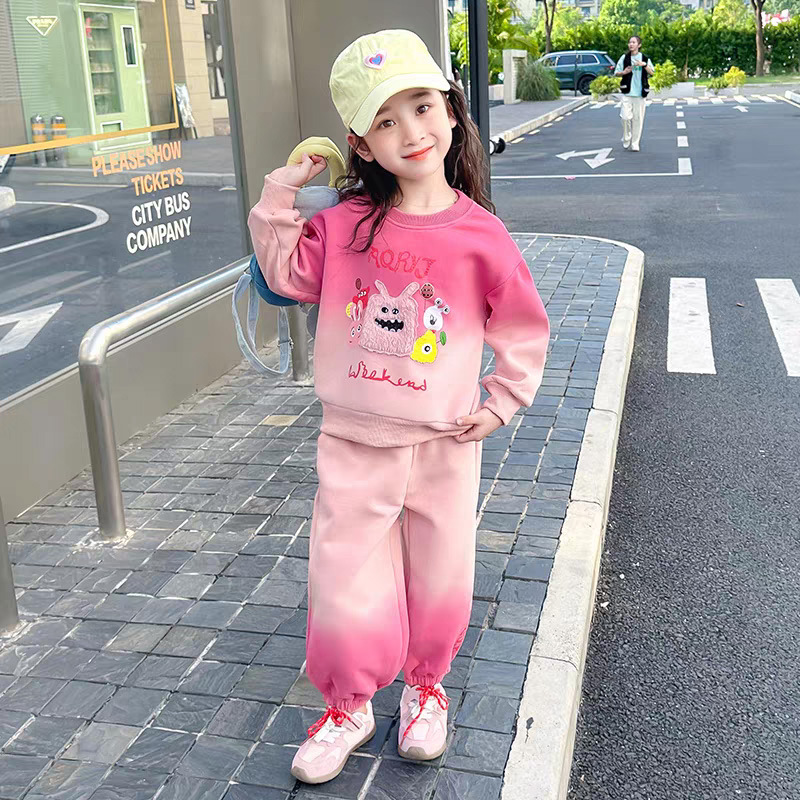 儿童渐变色套装2024韩系春秋装新款女童宝宝洋气时髦运动两件套潮