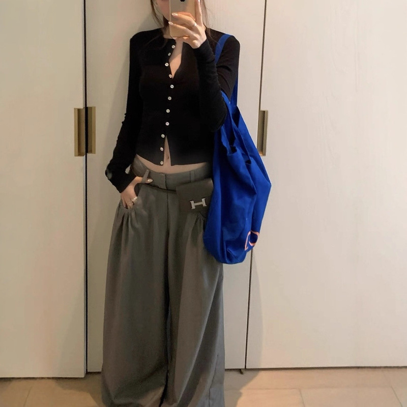 Look at My Seventy-Two Changes 78% Tencel Wool Korean Style J Simple Front and Back Two-Wear Design Long-Sleeved Cardigan