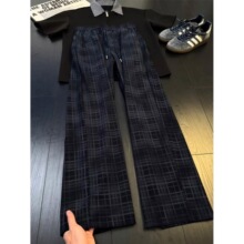 美式复古格子灯芯绒秋款休闲裤男潮牌宽松直筒休闲长裤男士阔腿裤