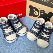 日单外贸童鞋 miki二段DB黑熊牛仔满印魔术贴帆布鞋橡胶底硫化鞋