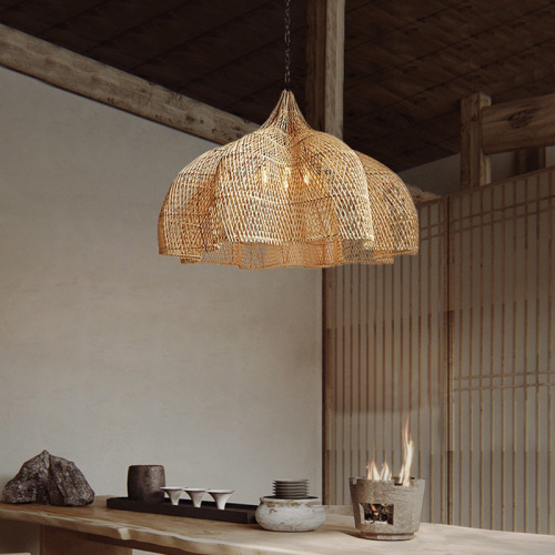 Japanese Wabi-Sabi Style Retro Wicker Chandelier Creative Living Room Dining Room Chandelier Zen Hotel Private Room Chinese Living Room Lamp