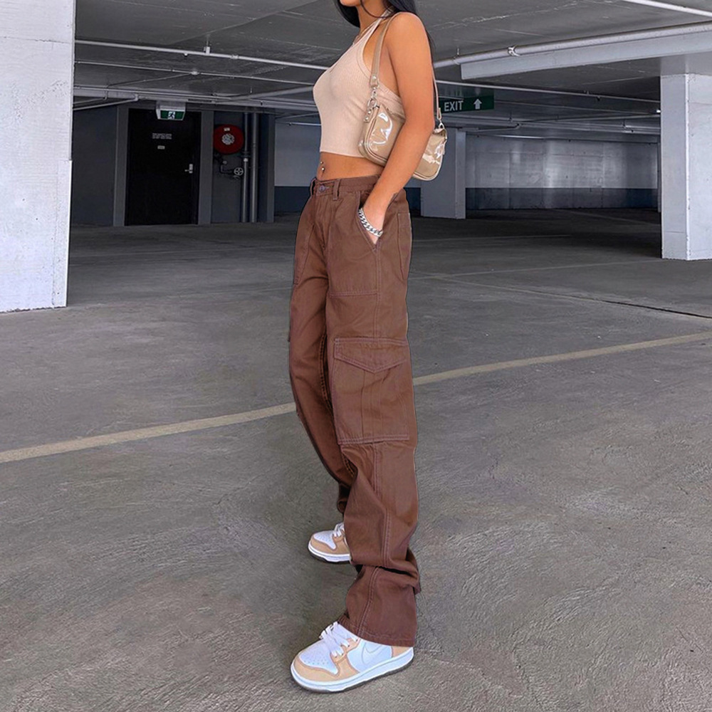 Women's Street Fashion Solid Color Full Length Patchwork Cargo Pants display picture 3