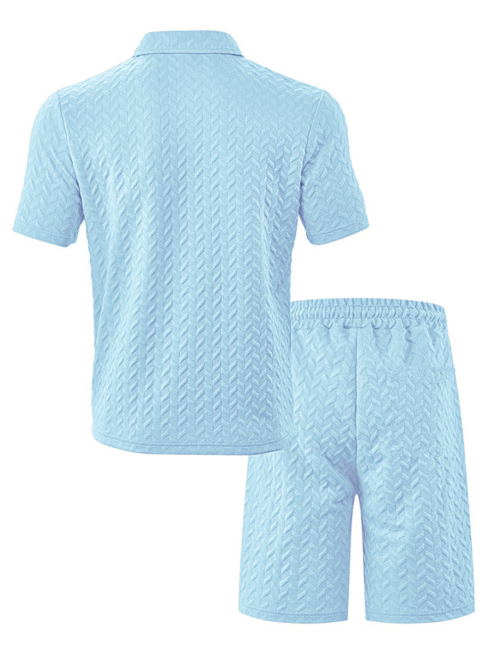 Men's Short Sleeve Polo Shirt Set Jacquard Design Comfort Fit Casual Summer Wear Breathable Polyester Fabric_viptrois.com