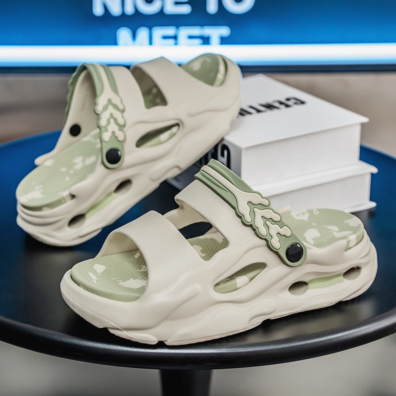 Verano Eva pareja zapatillas de soleas gruesas de color combinado antideslizantes zapatillas de hombre y mujer al aire libre dos zapatos de playa de altura image 3