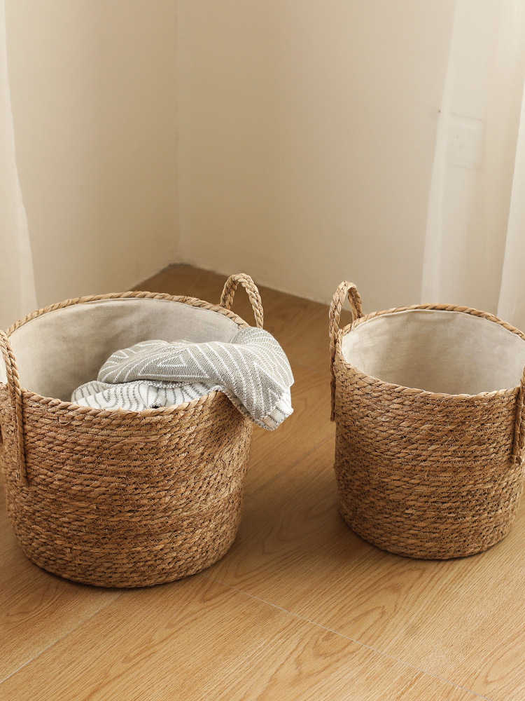 A5L Hand-woven Grass Storage Basket with Handle Dirty Clothes Basket Clothes Basket Laundry Basket Rustic Farmhouse Decor