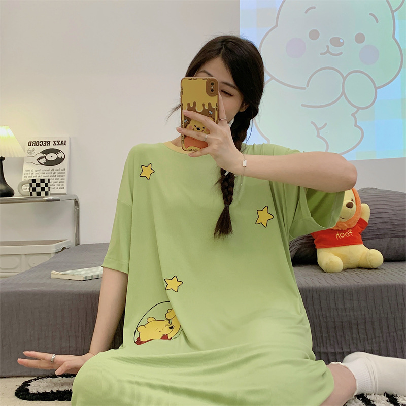 2024 pijamas de verano pijamas de chicas dibujos animados largo hilo de manga corta chaqueta en vivo ropa doméstica mayorista