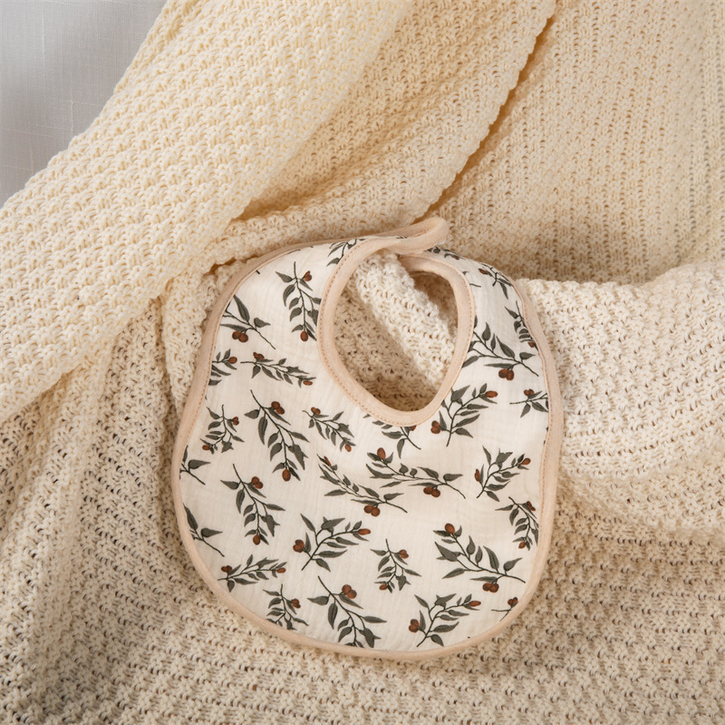 Toalla de saliva en forma de U con estampado de algodón de clase A, gasa de 4 capas de algodón impermeable para bebés, suave y absorbente para hombres y mujeres baberos para bebés