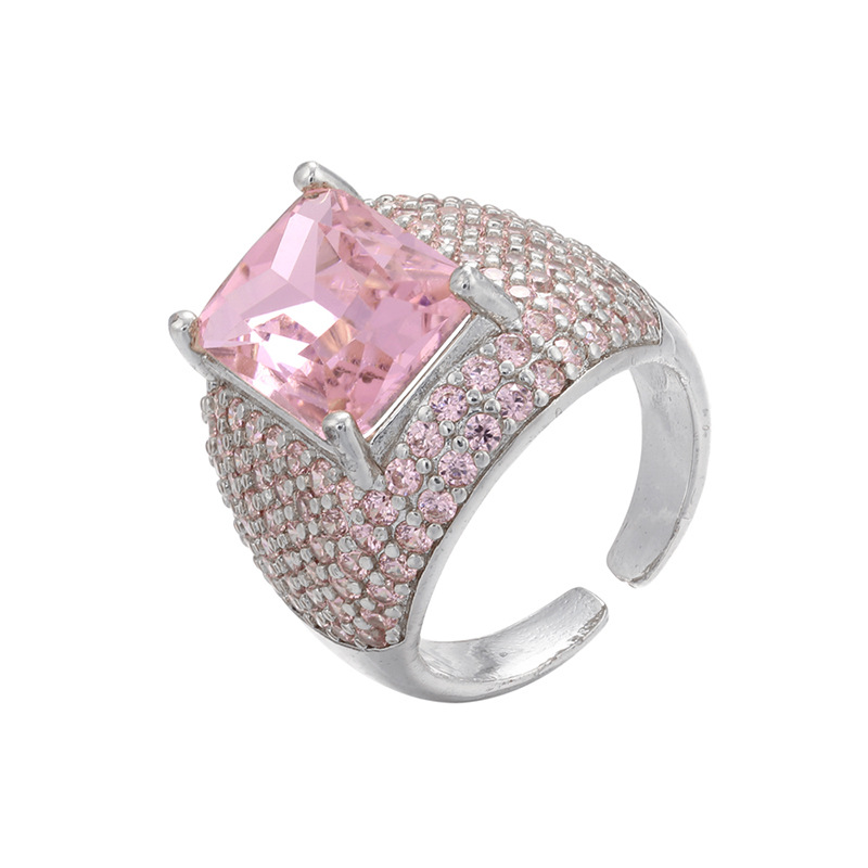 Retro-farb Diamanten Mikro-intarsien Quadratischer Zirkon Kupfer Offener Ring display picture 8