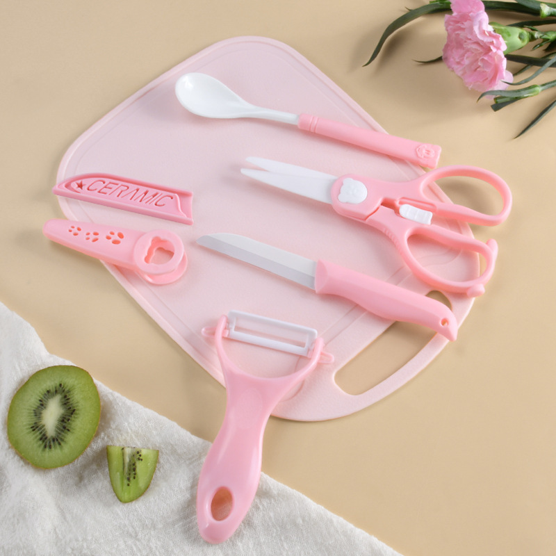 Tijeras para bebés portátiles tijeras para bebés herramientas tijeras de cerámica cortadora de carne comida para niños set cucharas