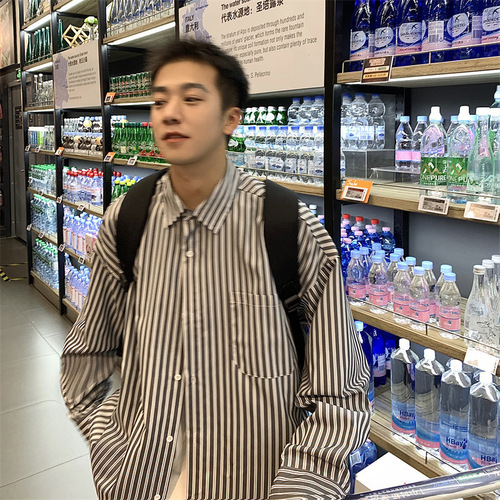 Striped long-sleeved shirt, men's spring and autumn Hong Kong style, Japanese coat, design, niche shirt, autumn handsome and fashionable top