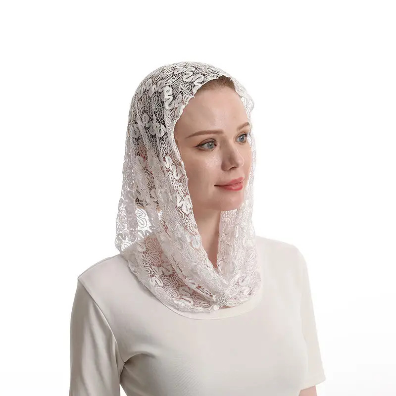 Voile de mariage musulman foulard dentelle voile musulman châle de masse voile monocouche_voghion.com