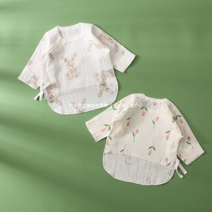 New Baby Summer Cotton Gauze Thin Half-Back Baby Lace-Up Cardigan Top Newborn Bunny Monk Suit