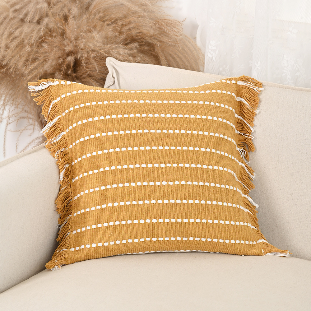 Cross-bordados nórdicos con mechones, fundas de almohada teñidas en hilo de poliéster y algodón, muebles para el hogar para niñas, sofá, dormitorio, decoración de sala de estar