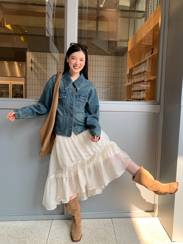 诠释美 NEWOPEN 25秋复古港风双口袋水洗做旧翻领牛仔外套女F6371|undefined