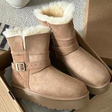 厚底雪地靴女中筒骑士靴2025冬季新款羊皮毛一体两穿加绒加厚