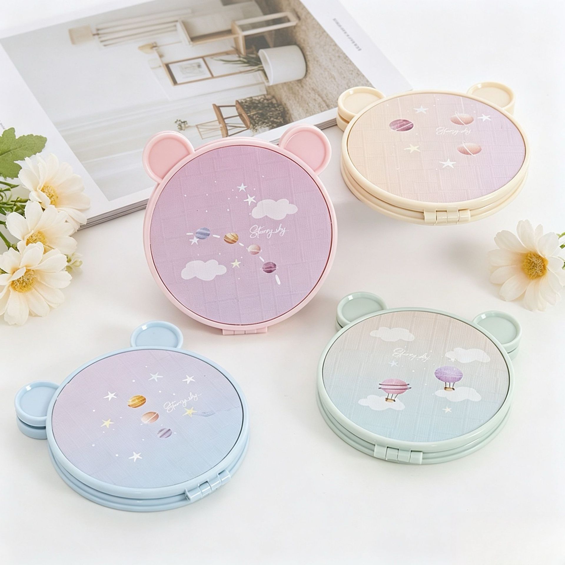 Espejo de Maquillaje Portátil Animado de Vidrio Redondo Mini