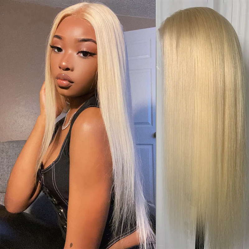 Amazon foreign trade wig women's 613 light gold long straight hair wigs chemical fiber wig headgear a batch Amazon foreign trade wig women's 613 light gold long straight hair wigs chemical fiber wig headgear a batch
