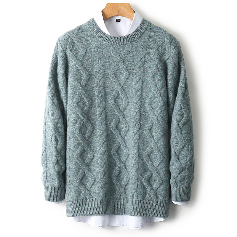 Autumn and Winter New Men's Three-Strand Thickeneded Round Neck Pullover Woolen Sweater Loose Casual Long-Sleeved Twisted Knitted Bottoming Sweater