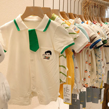 童泰夏季薄款婴儿短爬连体衣新生儿纯棉哈衣男女宝宝短袖爬服批发