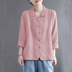 国境を越えた綿麻シャツの女性日焼け止め服は女装上着のシャツの襟の純色が痩せている亜麻コートのカーディガンが湿っている