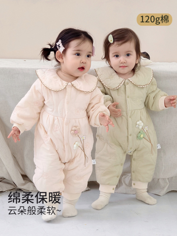 秋冬婴儿加绒连体衣女宝宝春秋装洋气保暖哈衣新生儿外出抱衣爬服|undefined