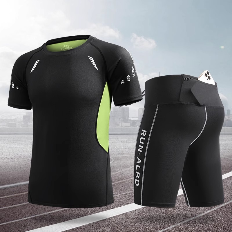 Set de carrera de secado rápido para hombres de verano helado ropa deportiva alta elástica ropa de entrenamiento de maratón de atletismo respirable
