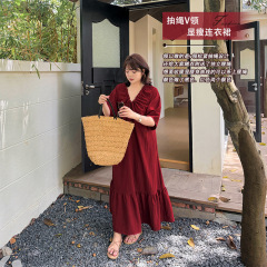 Aiyuan 2025 新しい夏スタイルファット mm プラスサイズドレス巾着 V ネックスリムドレス 9017