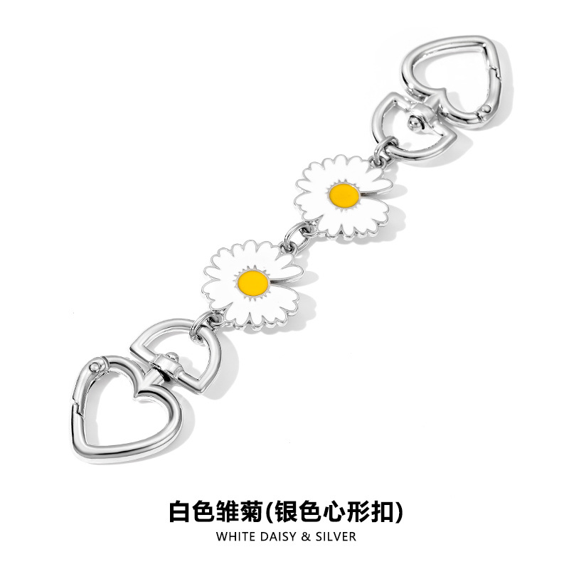 H- 7.75kg 화이트 데이지 실버 하트 모양 버클 체인 16CM