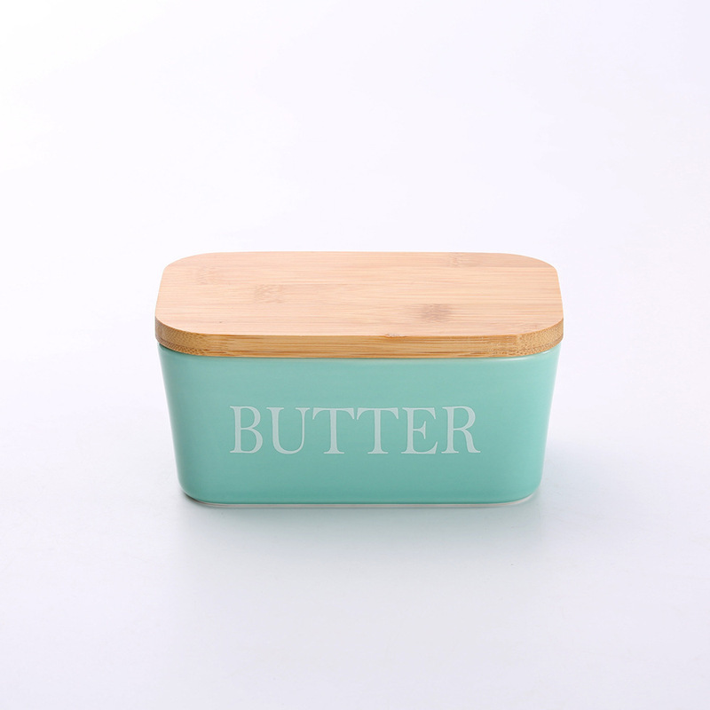 長方形の陶磁器のバターの箱の密封の缶の牛油の箱の竹の蓋はナイフの洋式の家庭用チーズの箱のクロスボーダーのアマゾンを持ちます。|undefined