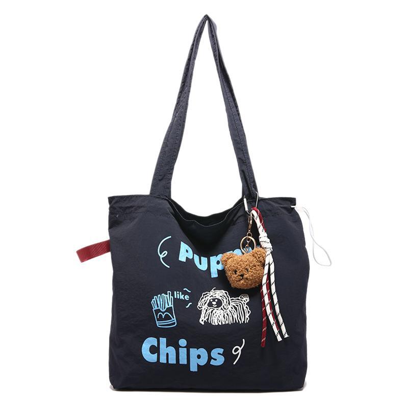 게으른 스타일 자수 캔버스 가방 여성의 2024 새로운 유행 한국 토트 백 학생 클래스 대용량 크로스 바디 백