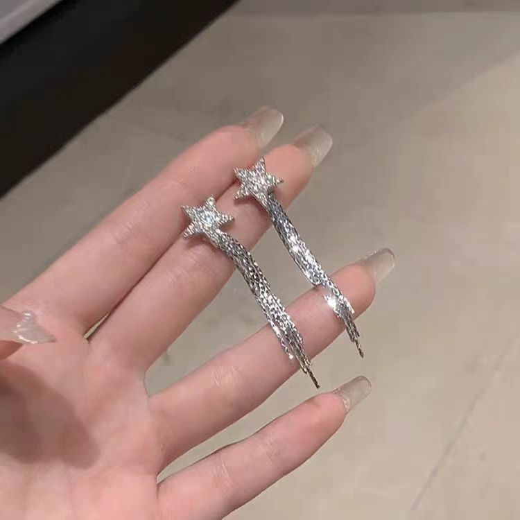 亮闪闪锆石星星流苏耳钉女新款爆款秋冬款耳环小众设计感高级耳饰|undefined