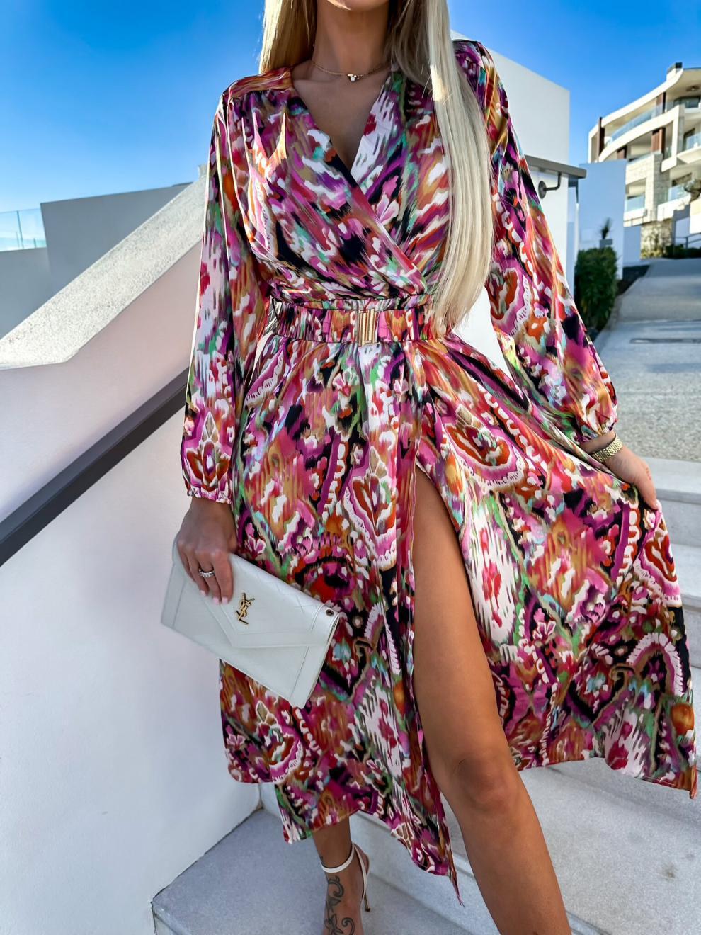 Printing Design Sexy Style Wholesale Women's Sexy Printing Printing Street V Neck Long Sleeve Slit Dress