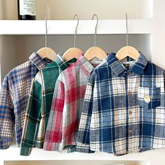 Kids' Plaid Shirt – Autumn/Winter New Arrival, Korean-style Long-sleeve Top for Infants and Toddlers, Unisex Collared Base Layer – Drop Shipping