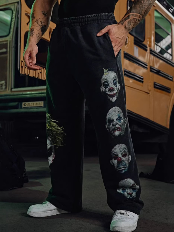 Youngla New Fitness Pants Joker Collaboration Clown Print Sports Pants Jogger Cotton Straight-Leg Pants