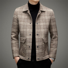男士双面呢短款夹克格子秋冬新款翻领男潮双面呢大衣秋季加厚毛呢