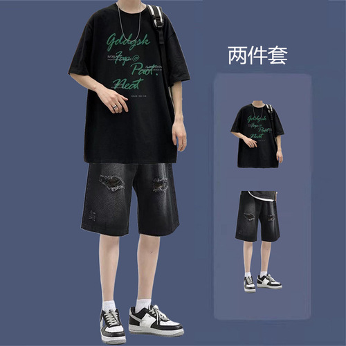 Short-sleeve shorts men's set match summer T-shirt set youth student men's fashion trend